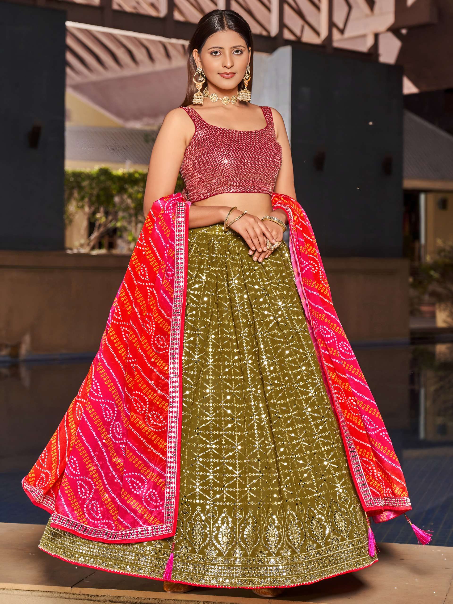 The olive green colour georgette fabric lehenga is beautifully embellished for you reseller in surat 8004 Olive The olive green colour georgette fabric lehenga is beautifully embellished for you reseller in surat 8004 Olive